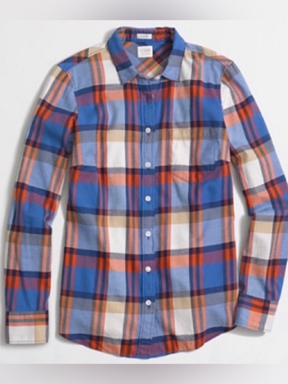 J.Crew Perfect Shirt Orange Blue Plaid Cotton Fannel Shirt Button Down M